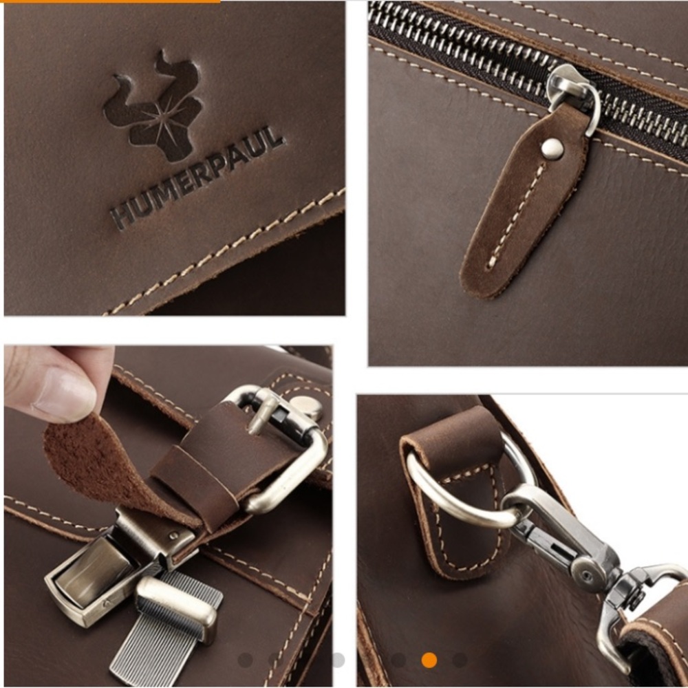 Humerpaul Leather Crossbody Messenger Bag Brown Commuter Satchel Brown NWT - Picture 4 of 14